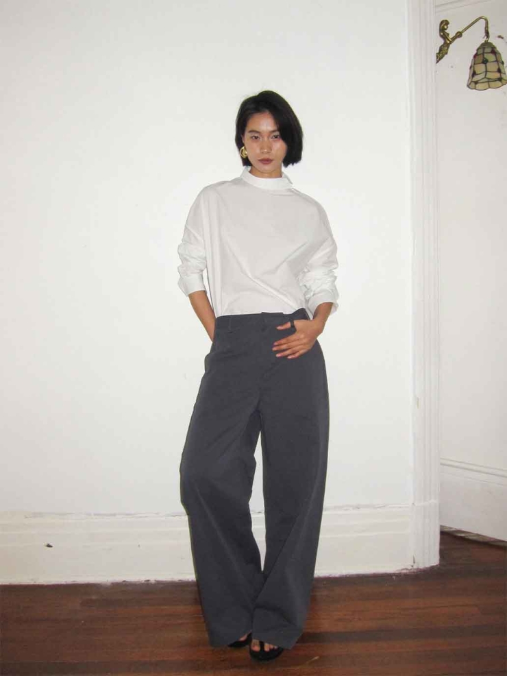 White Asymmetric-Neck Drop Shoulder Shirt