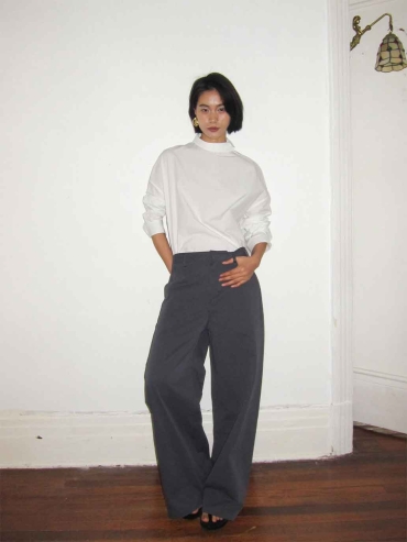 White Asymmetric-Neck Drop Shoulder Shirt