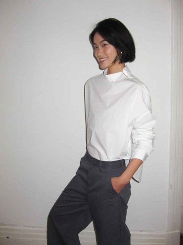 White Asymmetric-Neck Drop Shoulder Shirt