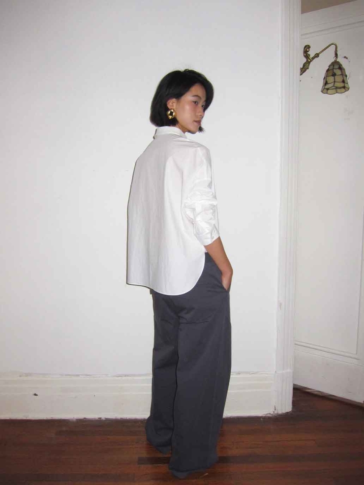 White Asymmetric-Neck Drop Shoulder Shirt