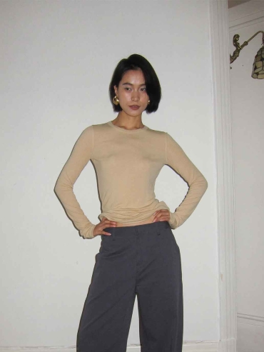 Yellow Fitted Embroidered Base Layer Top