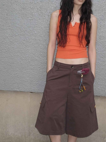 Burgundy Dog-Walk Utility Shorts