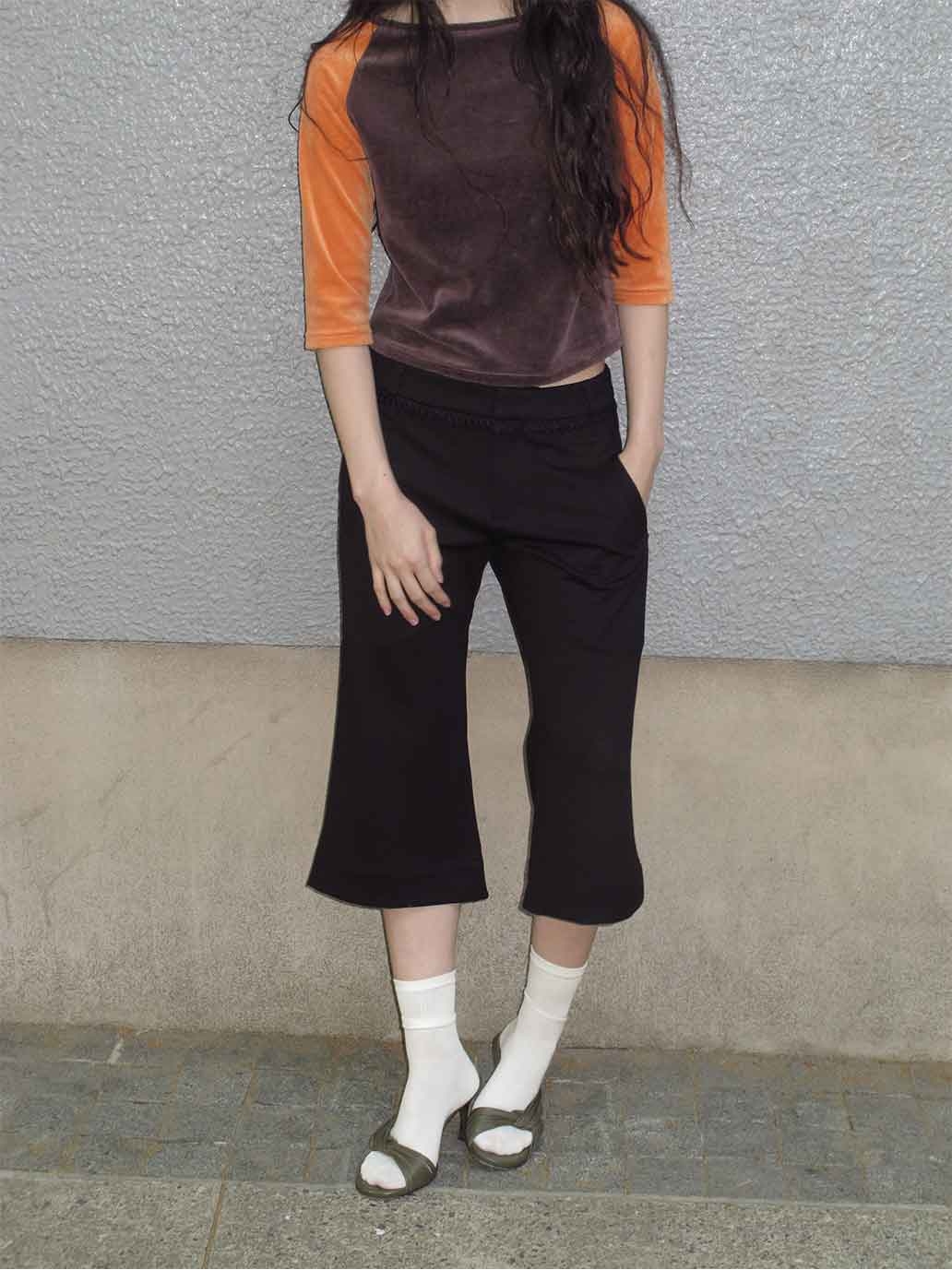 Black Flared Trimmed Cropped Pants