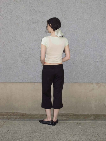 Black Flared Trimmed Cropped Pants