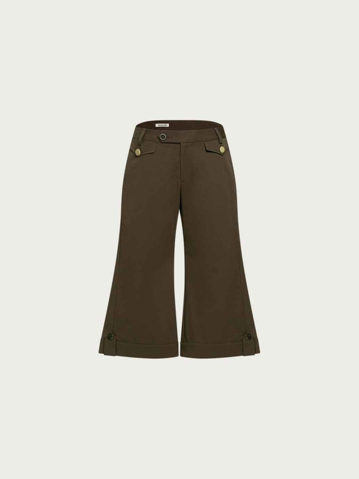 Brown Straight-Leg Cropped Pants