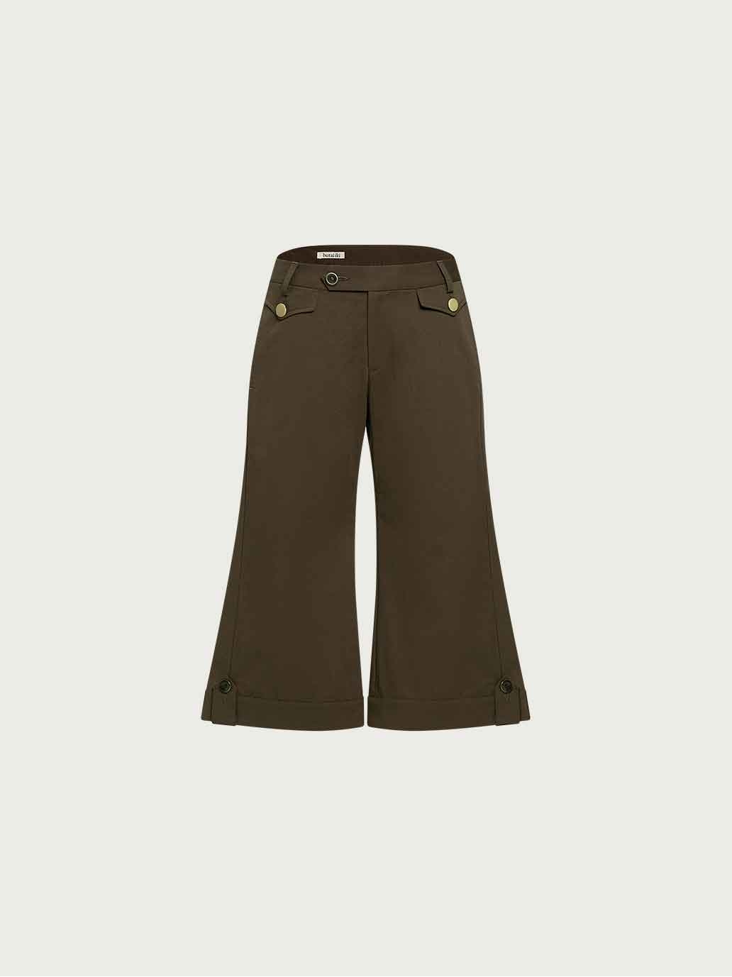 Brown Straight-Leg Cropped Pants