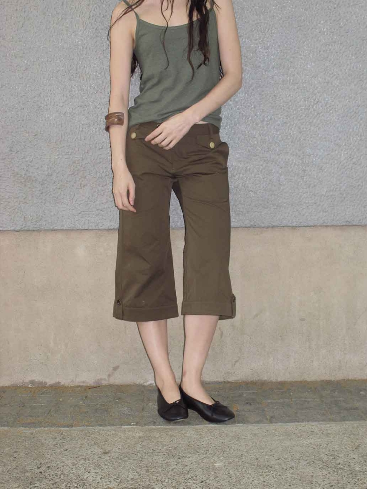 Brown Straight-Leg Cropped Pants