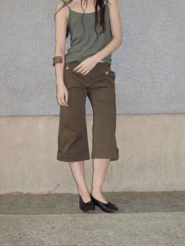 Brown Straight-Leg Cropped Pants