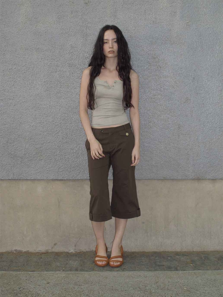 Brown Straight-Leg Cropped Pants
