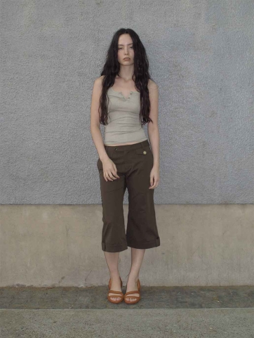 Brown Straight-Leg Cropped Pants