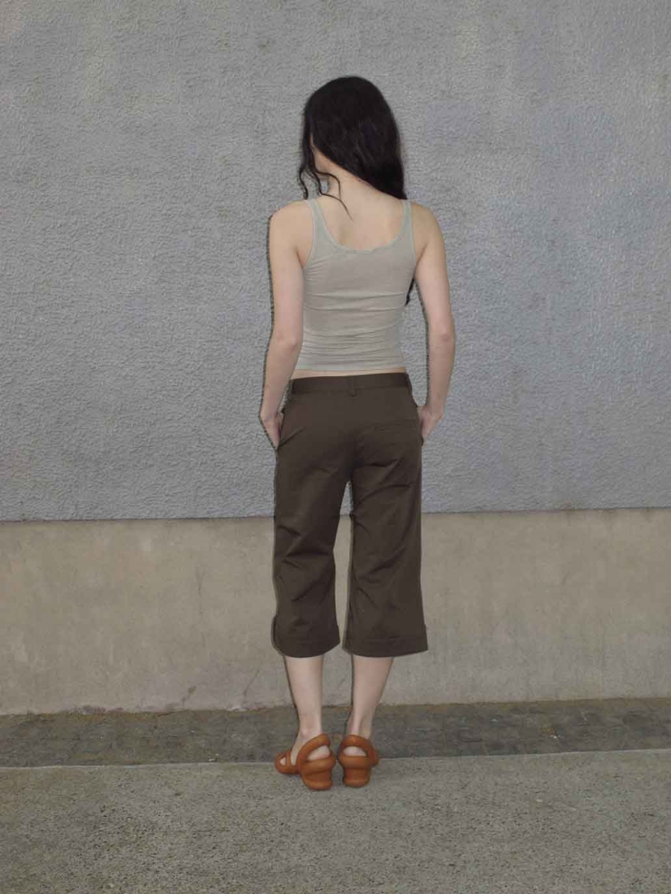Brown Straight-Leg Cropped Pants