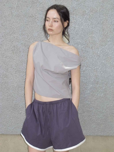 Grey Off-Shoulder Drop-Sleeve Top