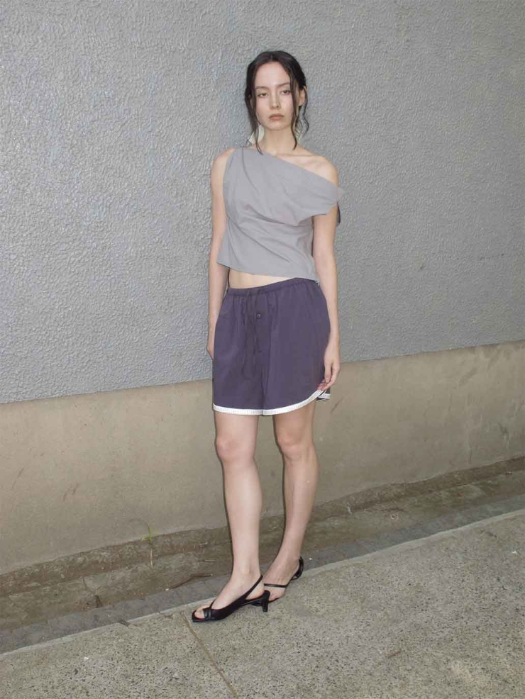 Grey Off-Shoulder Drop-Sleeve Top