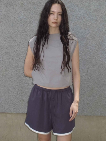 Grey Off-Shoulder Drop-Sleeve Top