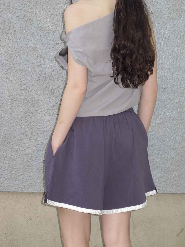 Grey Off-Shoulder Drop-Sleeve Top