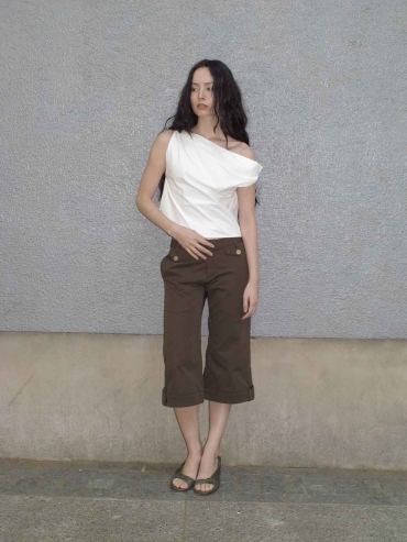 White Off-Shoulder Drop-Sleeve Top