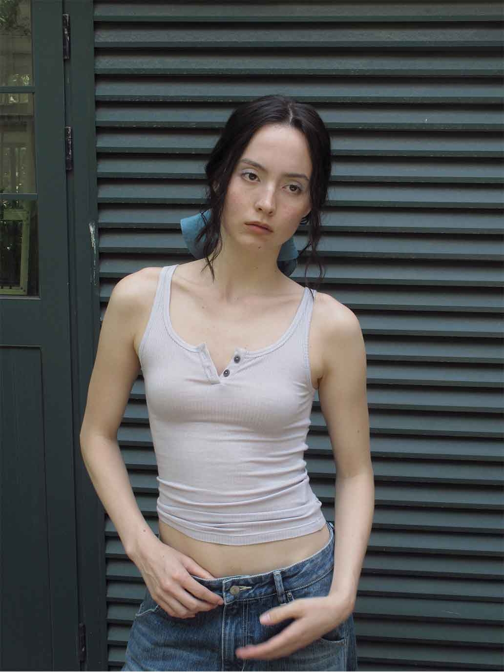 Light Purple Ribbed Henley Tank Top