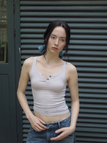 Light Purple Ribbed Henley Tank Top