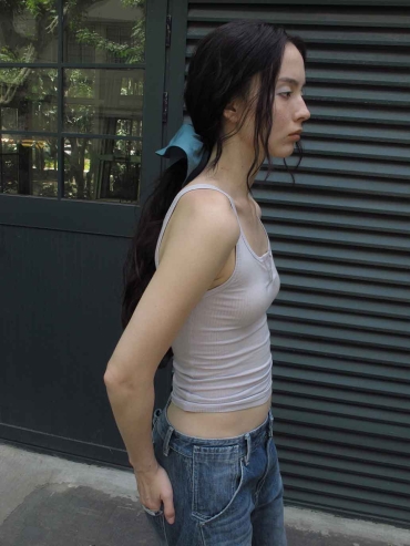 Light Purple Ribbed Henley Tank Top