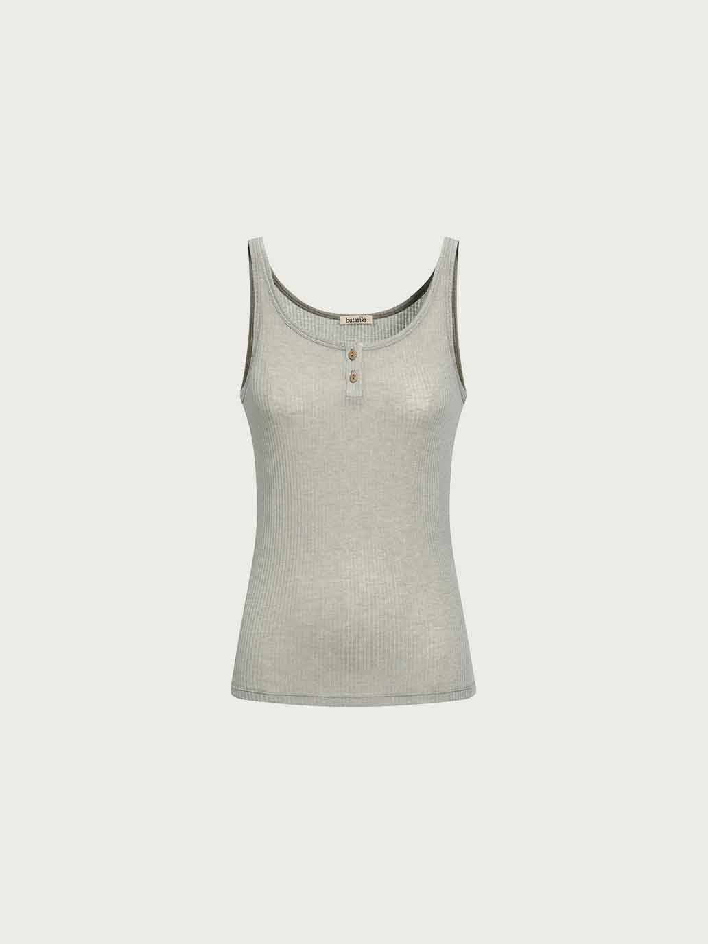 Light Grey Ribbed Henley Tank Top