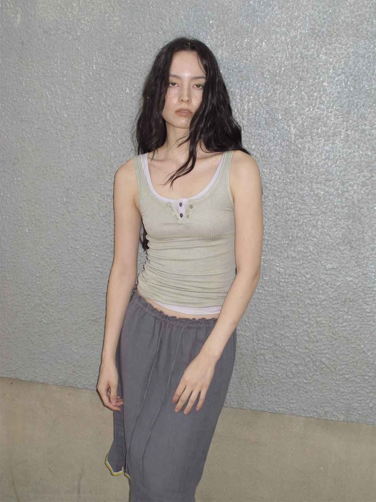 Light Grey Ribbed Henley Tank Top