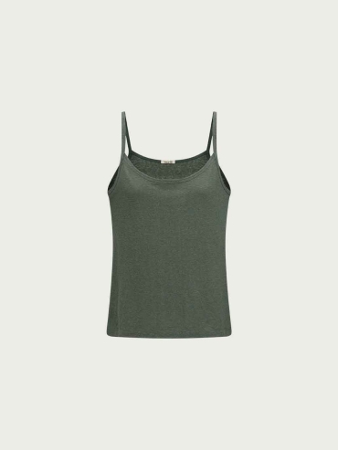 Green Embroidered Cotton-Linen Cami Top