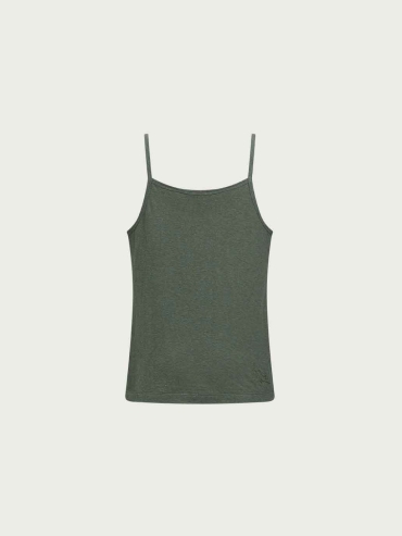 Green Embroidered Cotton-Linen Cami Top