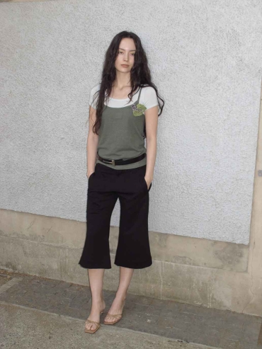 Green Embroidered Cotton-Linen Cami Top