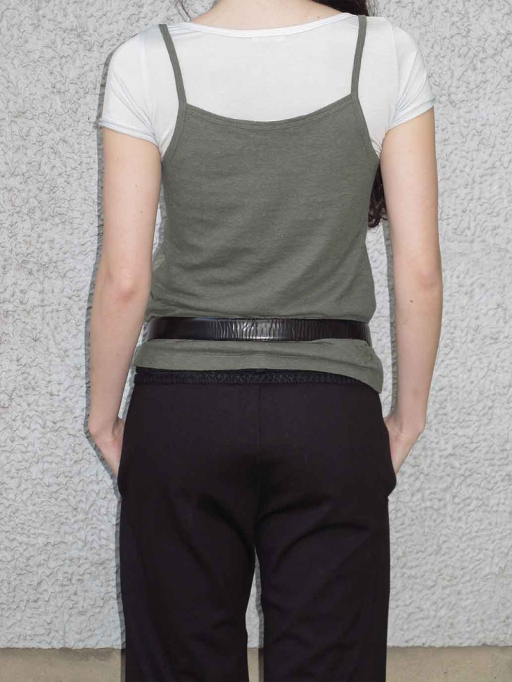 Green Embroidered Cotton-Linen Cami Top