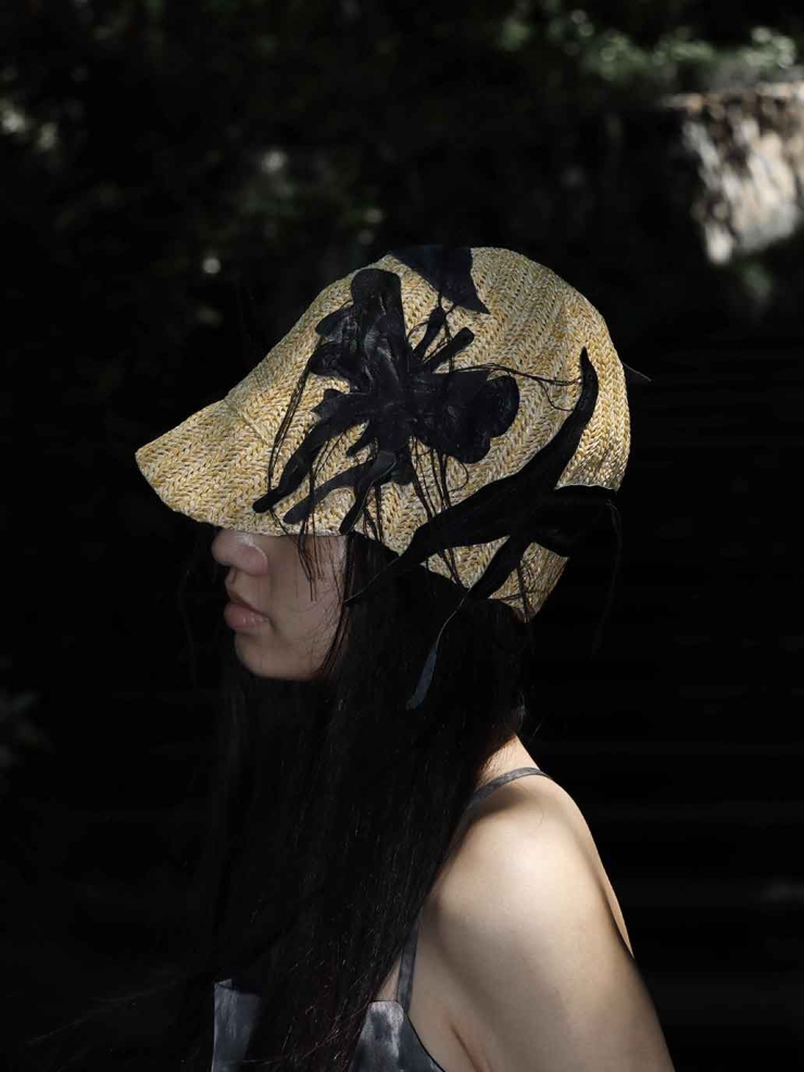 Black Butterfly & Wild Grass Hat
