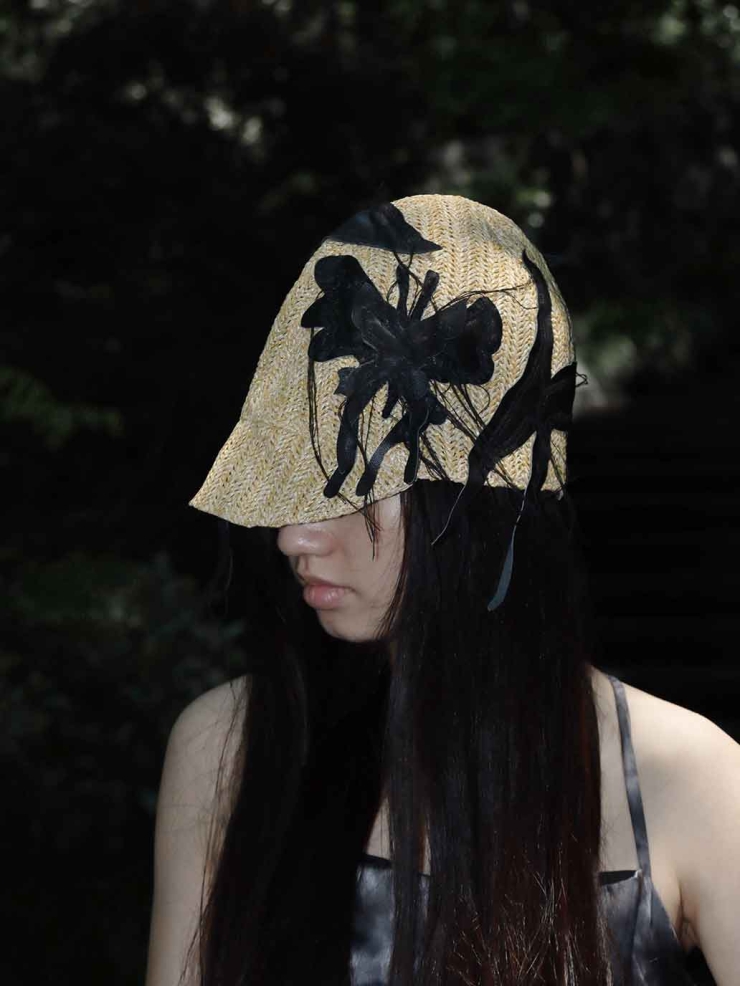 Black Butterfly & Wild Grass Hat