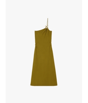 CHAMBRE DE FAN Metal Flower Embellished 3D Jacquard Asymmetric Dress Mustard