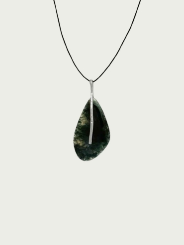 Silver Leaf Necklace with Moss Agate
