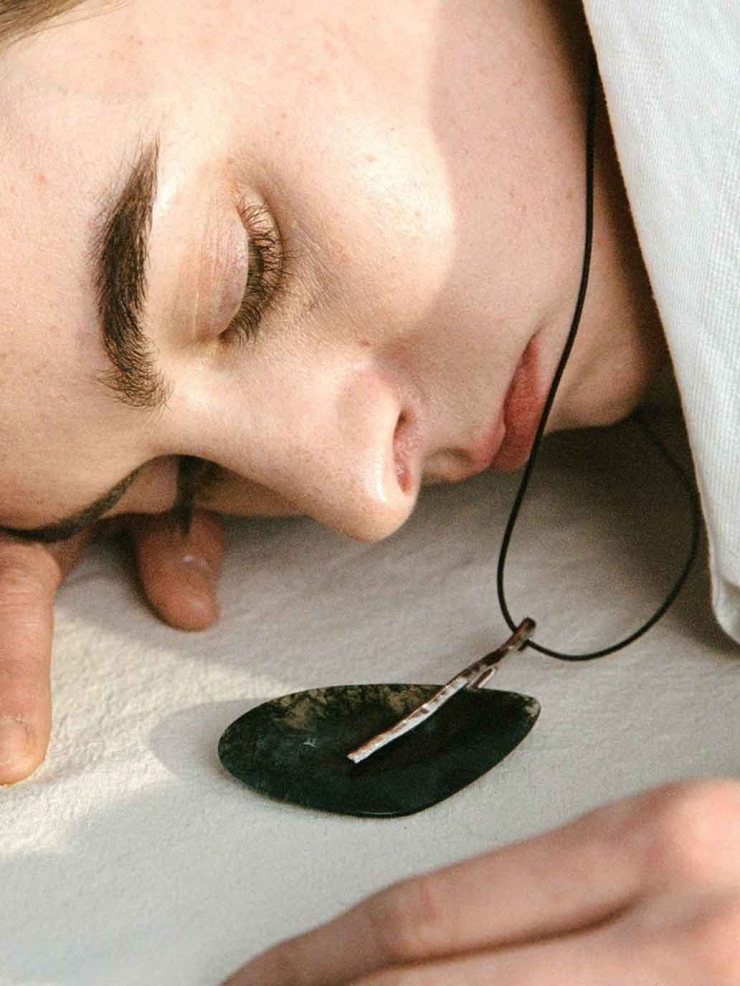 Silver Leaf Necklace with Moss Agate