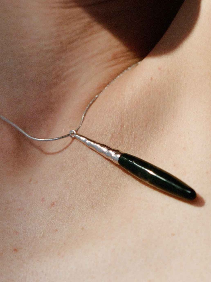 Silver Heirloom Necklace with Moss Agate