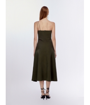 CHAMBRE DE FAN Metal Flower Embellished 3D Jacquard Asymmetric Dress Mustard