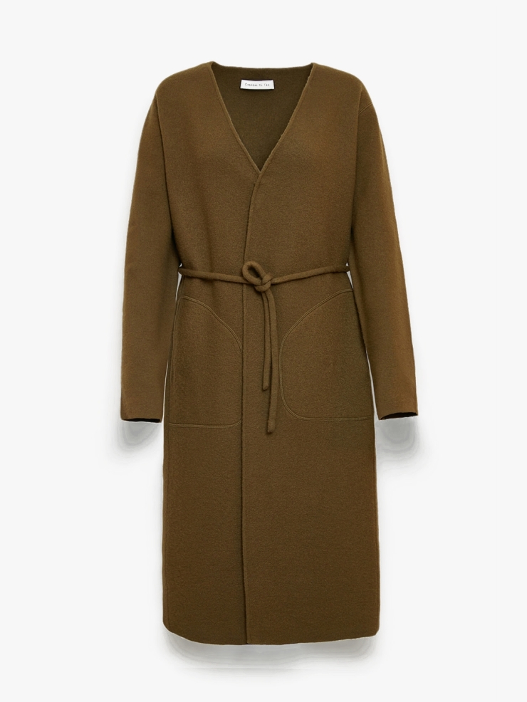 CHAMBRE DE FAN Boiled-Wool Pocketed Maxi Coat Olive