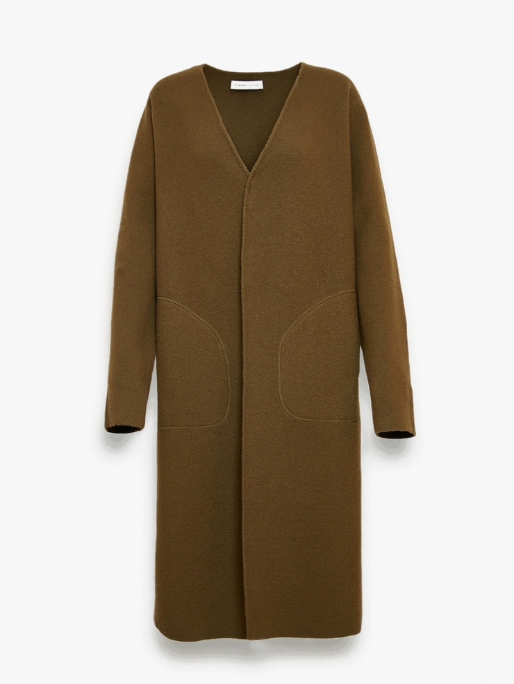 CHAMBRE DE FAN Boiled-Wool Pocketed Maxi Coat Olive