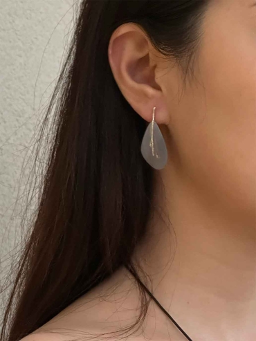 Silver Small Leaf Earrings with Grey Agate