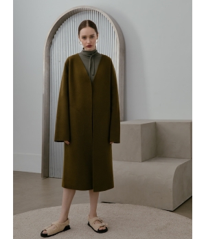 CHAMBRE DE FAN Boiled-Wool Pocketed Maxi Coat Olive