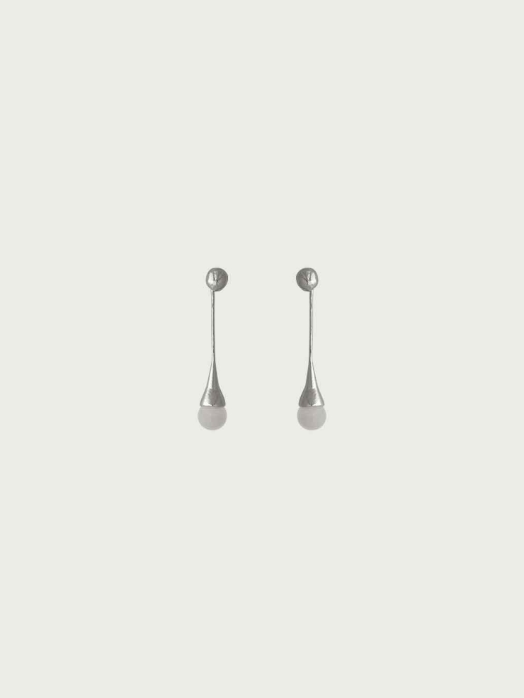 Silver Drip Long Earrings with Grey Agate