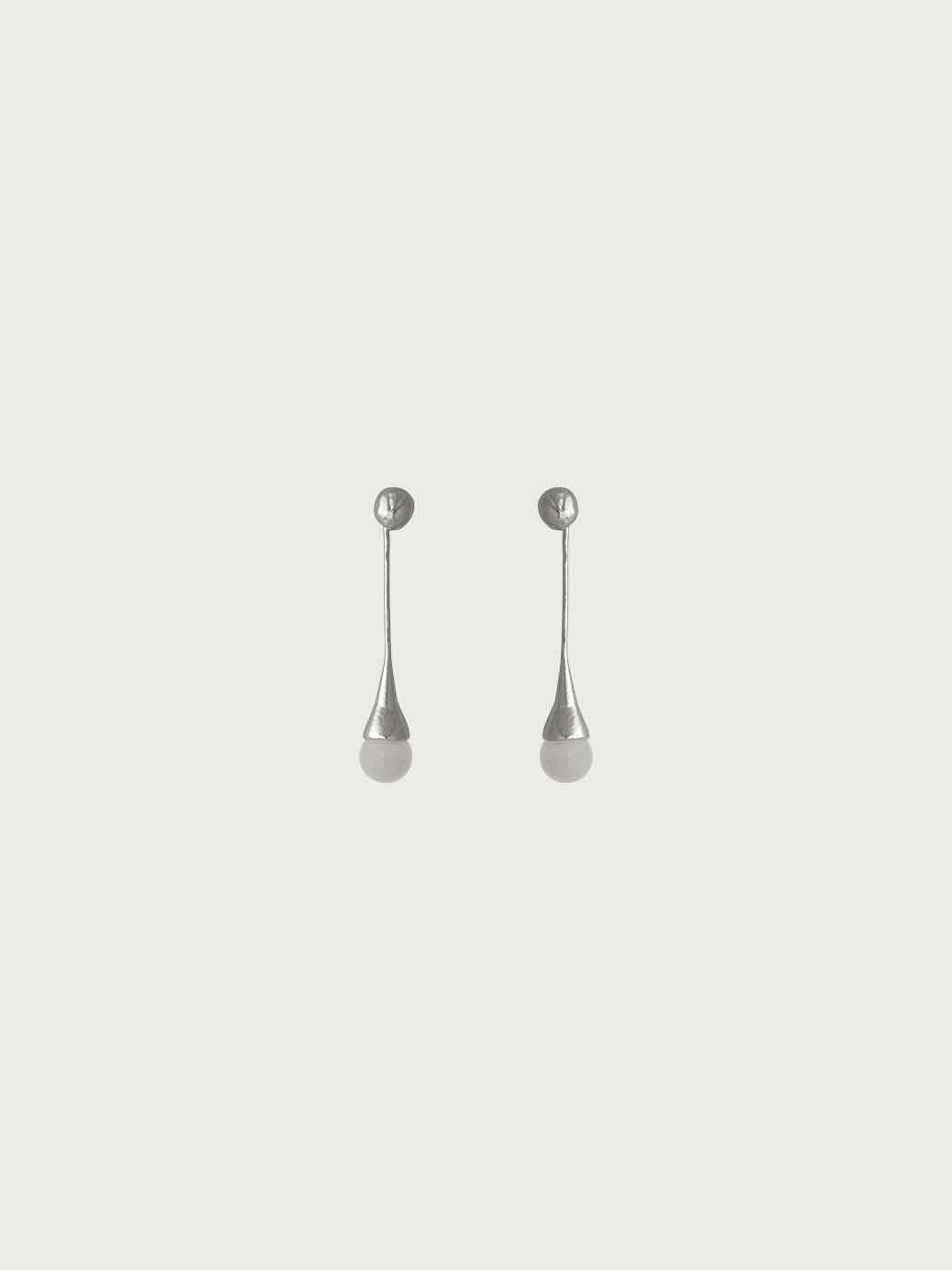 Silver Drip Long Earrings with Grey Agate
