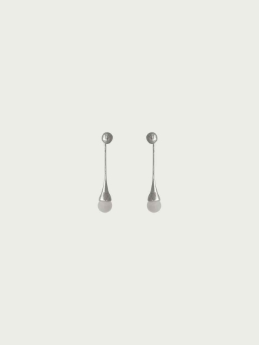 Silver Drip Long Earrings with Grey Agate