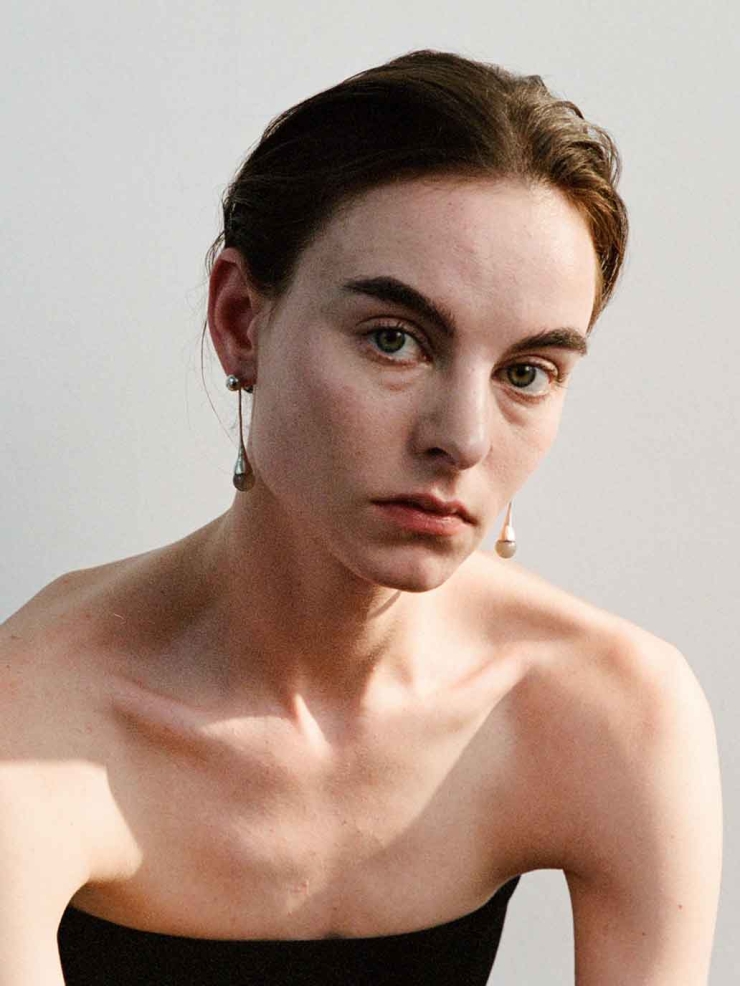 Silver Drip Long Earrings with Grey Agate