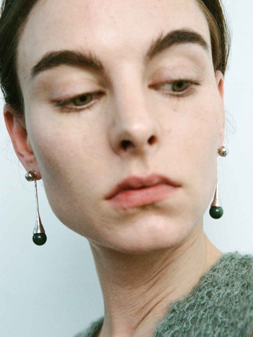 Silver Drip Long Earrings with Moss Agate