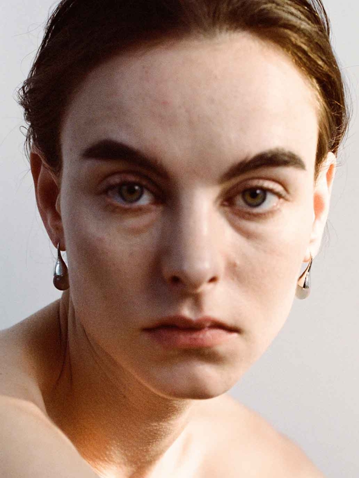 Silver Drip Hoops with Grey Agate