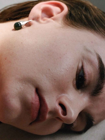 Silver Drip Hoops with Moss Agate