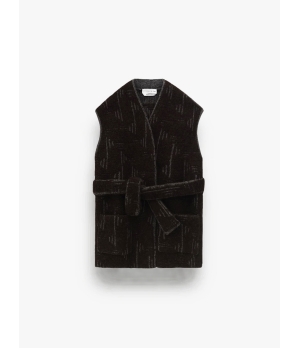 CHAMBRE DE FAN Bouclé Alpaca Jacquard Sleeveless Belted Coat Brown