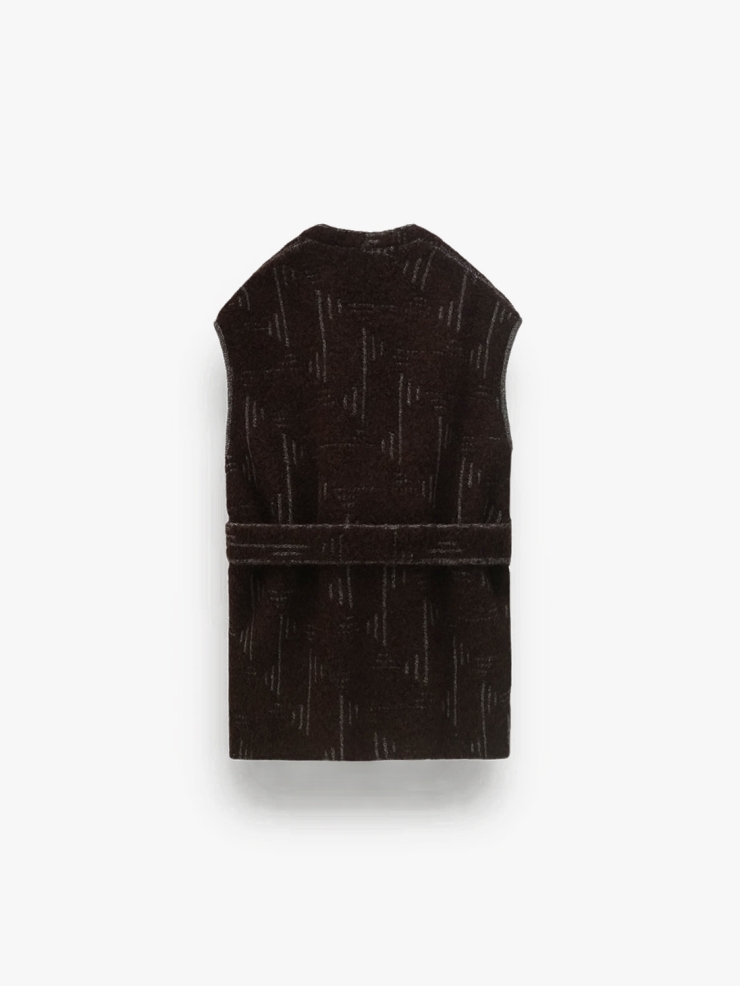 CHAMBRE DE FAN Bouclé Alpaca Jacquard Sleeveless Belted Coat Brown
