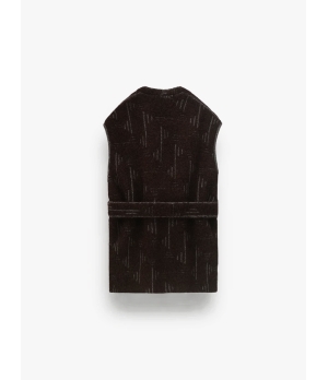 CHAMBRE DE FAN Bouclé Alpaca Jacquard Sleeveless Belted Coat Brown